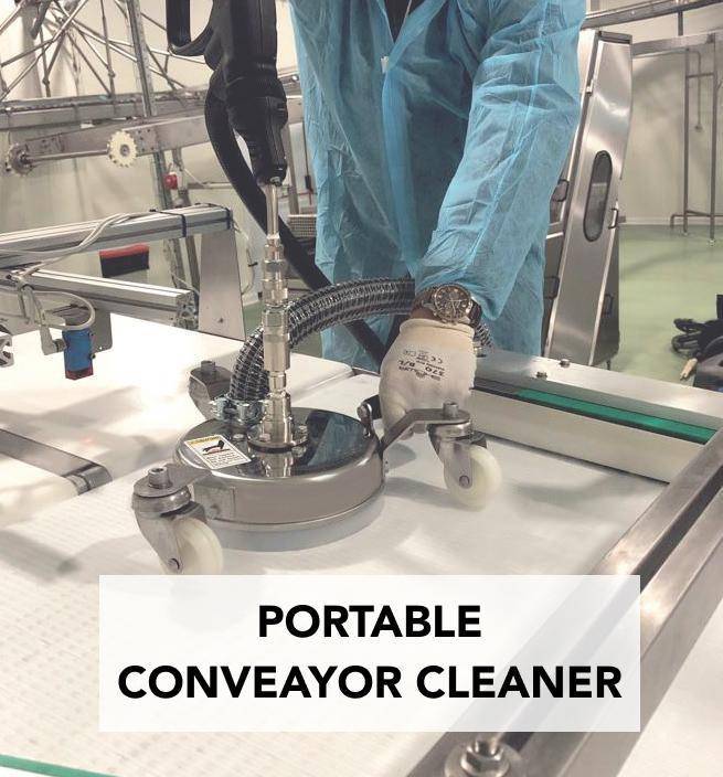 Portable conveyor cleaner designed for flexible and efficient cleaning of conveyor belts in various industrial applications. This system ensures thorough maintenance and hygiene, easily transported and operated across different locations.