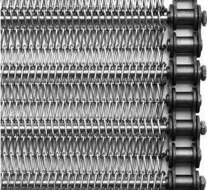Mesh Conveyor Belt being cleaned by Duplex Cleaning Machines