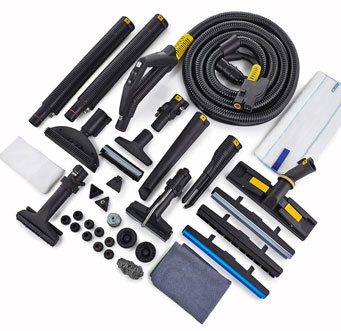 A variety of robust and durable accessories for industrial cleaning applications, including machinery, piping, factory, and floor cleaning