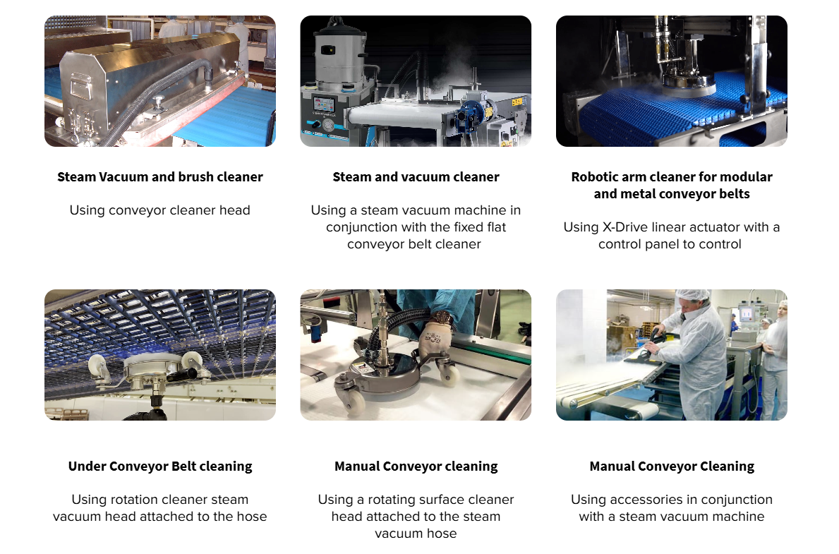 Different cleaning technologies are selected based on conveyor design and contaminants.
